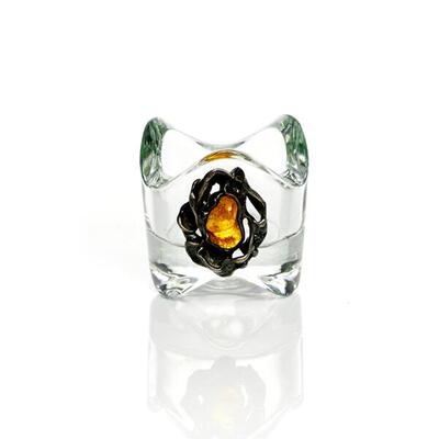 Wholesaler of jewelry and accessories - Glass candle holder with amber, 6x6x6 cm