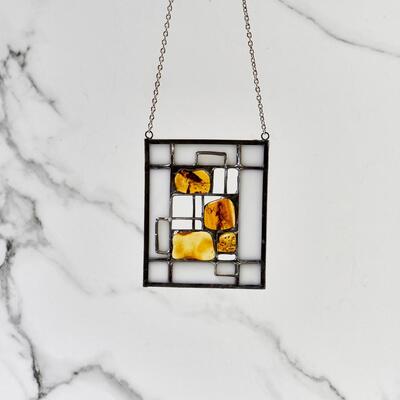 Wholesaler of jewelry and accessories - Amber and metal stained glass, 9x11 cm