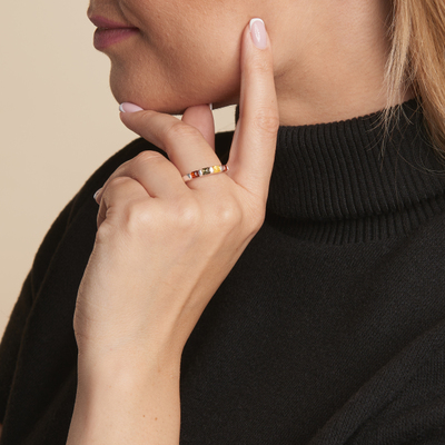 Wholesaler of jewelry and accessories - Ring with multi-colored amber from the Baltic Sea square, in rhodium-plated silver 925/1000