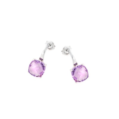 Wholesaler of jewelry and accessories - Dangle earrings with purple amethyst, in rhodium-plated silver 925/1000